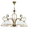 Żyrandol w stylu rustykalnym z 5 białymi kloszami. Lampa do salonu tradycyjnego.