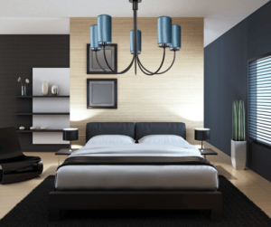 Żyrandol sufitowy czarny abażury błękitne RAMZO 0007/W03 