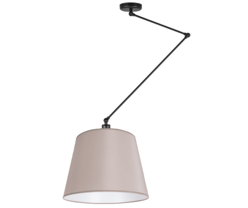 Lampa nad stół z bezowo - szarym abazuem.