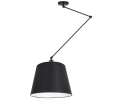 Lampa pojedyncza regulowana z dużym czarnym abażurem.