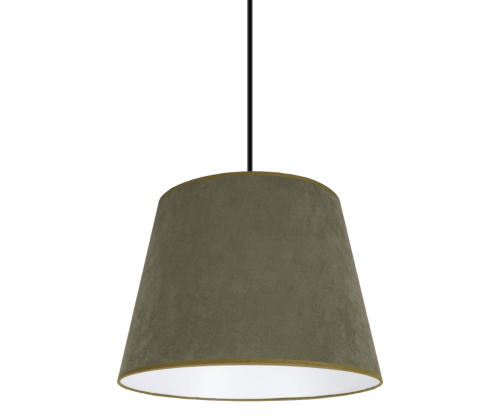 Ciemno oliwkowy abażur z weluru. Lampa pojedyncza wisząca.
