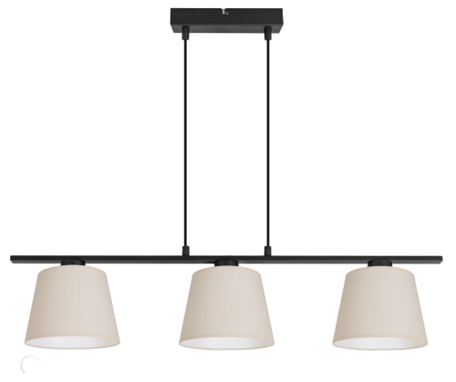 Nowoczesna lampa wisząca z trzema abażurami w kolorze ecru.