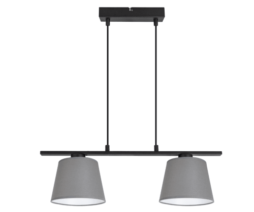 Podwójna listwa wisząca z abażurami szarymi.