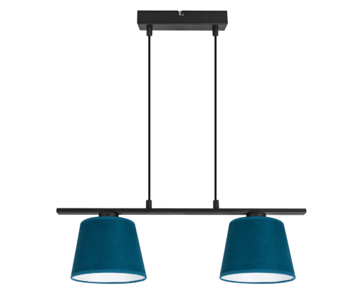 Lampa listwa nad stół. Klosze welurowe w kolorze zielono-turkusowym.