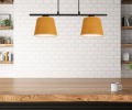 Lampa listwa z 2 abażurami welurowymi w kolorze zlocisto-musztardowym.