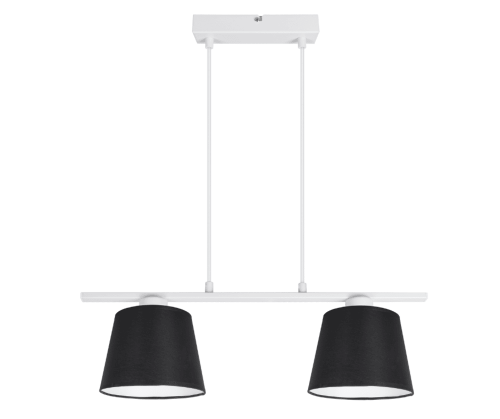 Lampa czarno-biała nad stół jadalny.