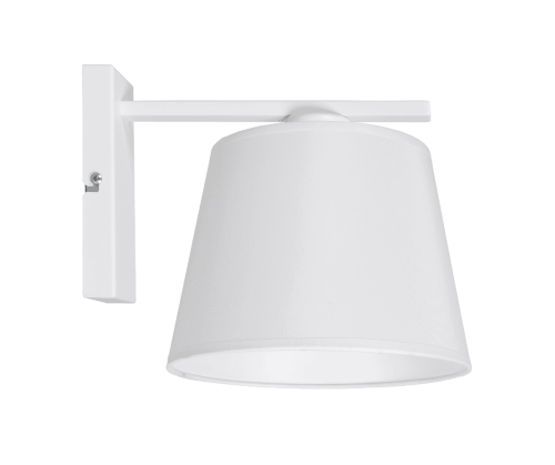 Biala lampa ścienna z abażurem.