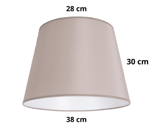 Duży beżowy abażur do lampy stojącej i zwisu pojedynczego.