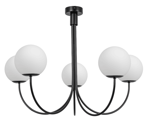 Nowoczesny czarny żyrandol do salonu z kloszami kulkami.