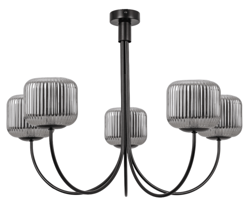 Zyrandol do salonu z grafitowym i ryflowanym szkłem - kloszem.