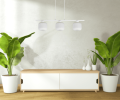 Nowoczesna biała lampa wisząca z regulacją wysokości. Klosze szklane białe - ryflowane.