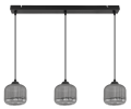 Lampa wisząca na listwie z 3 kloszami grafitowymi. Klosze są ryflowane.
