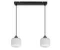 Lampa wisząca podwójna z białym kloszem ryflowanym.