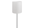 Lampa podłogowa do sypialni z białym abażurem cylindrem.