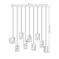 Duża lampa loftowa do salonu i pomieszczeń industrailnych. 9 punktów światła  jest kloszami tubami metalowymi. Tuby są ażurowe.t
