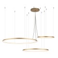 Duży złoty żyrandol led z 3 ringami. Lampa ledowa do wysokiego i dużeho salonu.