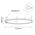 Złota lampa sufitowa ledowa o średnicy 117 cm.