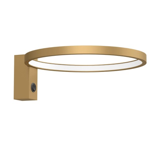 Złoty ledowy kinkiet na ścianę. Lampa złoty ring poziomy.