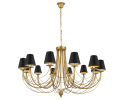 Duża lampa złota w stylu glamour i klasycznym z  klosikami czarno-złotymi.