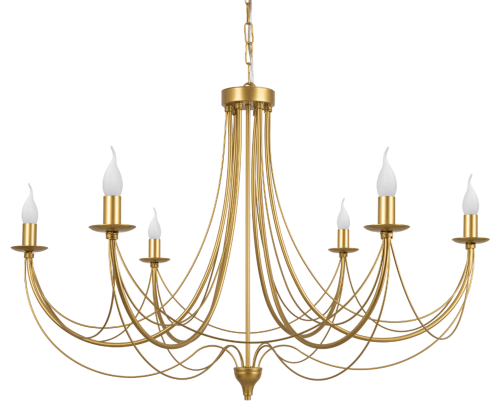 Złoty duży żyrandol nad stół do salonu.