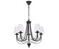 Żyrandol mały czarny z białymi abażurkami.