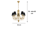 Złoty zyrandol z 5 żarówkami do pokoju i małego salonu.