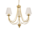 Zyrandol złoty trójramienny do pokoju i kuchni. Abażurki w kolorze kremowym.