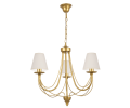 Elegancki mały żyrandol do pokoju i jadalni. Kolor lampy to złoto, a abazurki są kremowe.