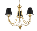 Mały złoty żyrandol w stylu glamour z czarnymi  abażurkami.