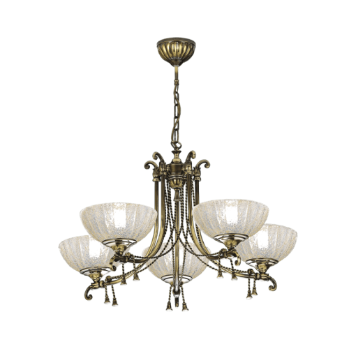 Duży elegancki żyrandol mosiężny z włoskim szkłem.