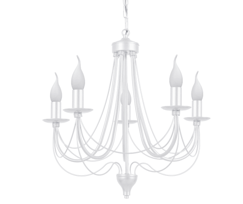 Biały żyrandol świecznikowy  pięcioramienny do salonu i sypialni.