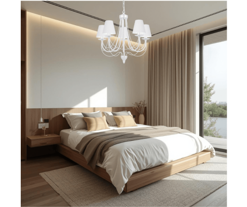 Biały piękny  żyrandol do salonu i sypialni.