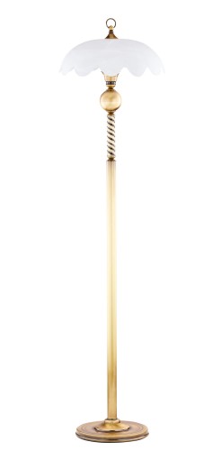 klasyczna lampa podłogowa  w kolorze starego złota.