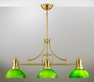Lampa złota potrójna klosze zielone PLADINO  R22074