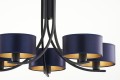 Nowoczesna czarna lampa do salonu z  klosikami granatowo-złotymi.