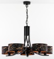 Designerska lampa wisząca z abażurami w kolorach czerni i miedzi.