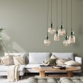 Lampa wisząca ze szkłem ryflowanym  w kolorze  koniakowym i ryflowanym.