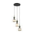 Lampa wisząca nad stół do kuchni ze szkłem w kolorze koniakowym i zielonym.