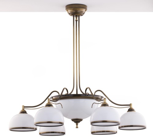 Klasyczny duży i elegancki żyrandol ze szkłem. Lampa klasyczna w kolorze starego złota.