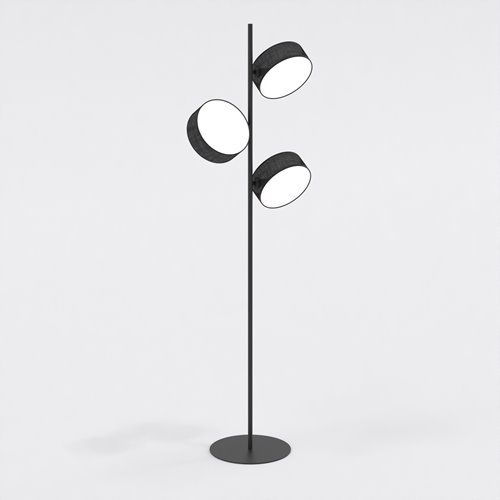 Czarna nowoczesna lampa podłogowa z 3 abażurami.