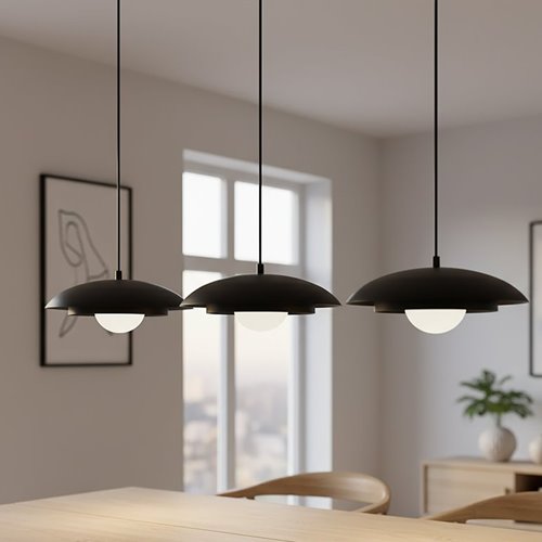Nowoczesna i duża lampa wisząca nad stół do salonu i jadalni w kolorze czarnym.