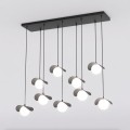 Duża nowoczesna lampa wisząca z 9 szklanymi białymi kloszami na żarówki led.