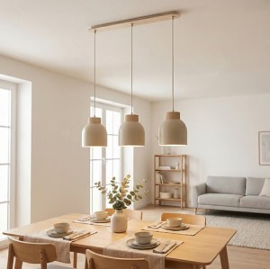 Lampa skandynawska  beżowa z drewnem  MASI  51627/3  