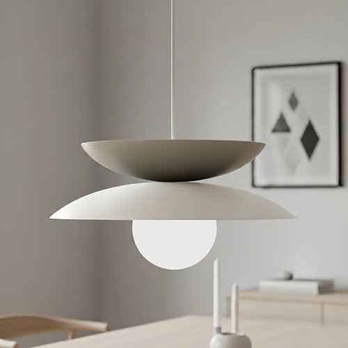 Beżowo - biała lampa pojedyncza w stylu japandi.