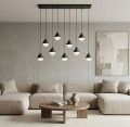Szeroka lampa wisząca nad stół w stylu skandynawskim i japandi.