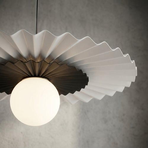 Biało czarny zwis pojedynczy lampa w stylu japandi.