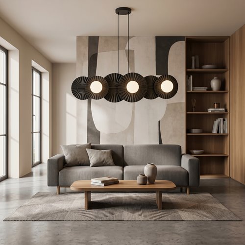 Czarna nowoczesna i designerska lampa wisząca z 6 punktami światła.