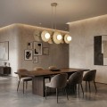 Beżowa nowoczesna i designerska lampa nad stół do salonu.
