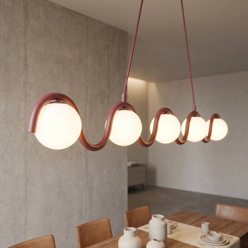 Burgundowa wisząca lampa szeroka nad stół do designerskiego salonu i kuchni.