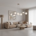 Wisząca nowoczesna lampa beżowa nad stół do salonu i jadalni.